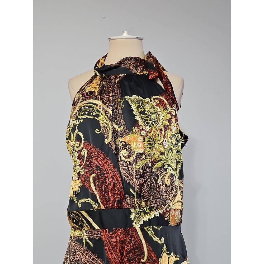 Tahari Women Halter‎ Side Tie Neck Paisley Maxi Dress Size 14 Sleeveless - Picture 4 of 11